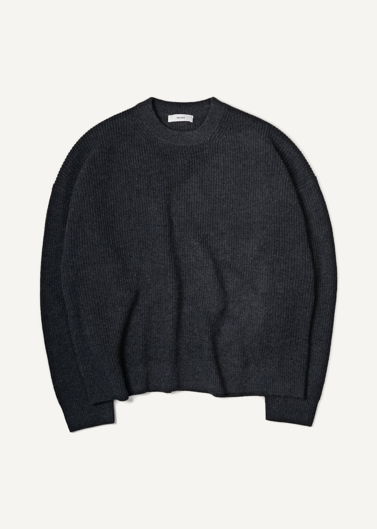 Y-0013 Oversized Ribbed Merino/Cashmere Sweater - Black Melange , Yacaia-Y-0013-Black-Melange-Flatlay-01