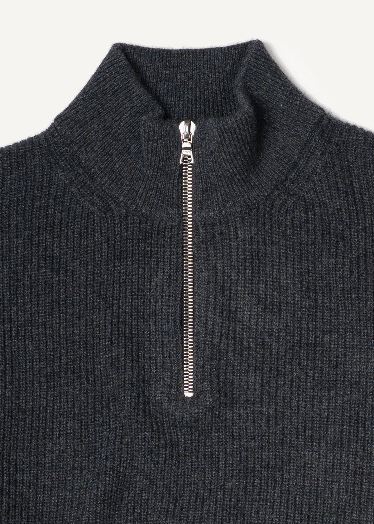 Y-0015 Oversized Ribbed Half-Zip Merino/Cashmere Sweater - Black Melange , Yacaia-Y-0015-Black-Melange-Flatlay-03