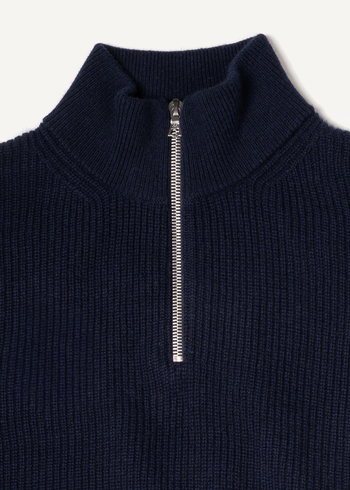 Y-0015 Oversized Ribbed Half-Zip Merino/Cashmere Sweater - Navy , Yacaia-Y-0015-Navy-Flatlay-02