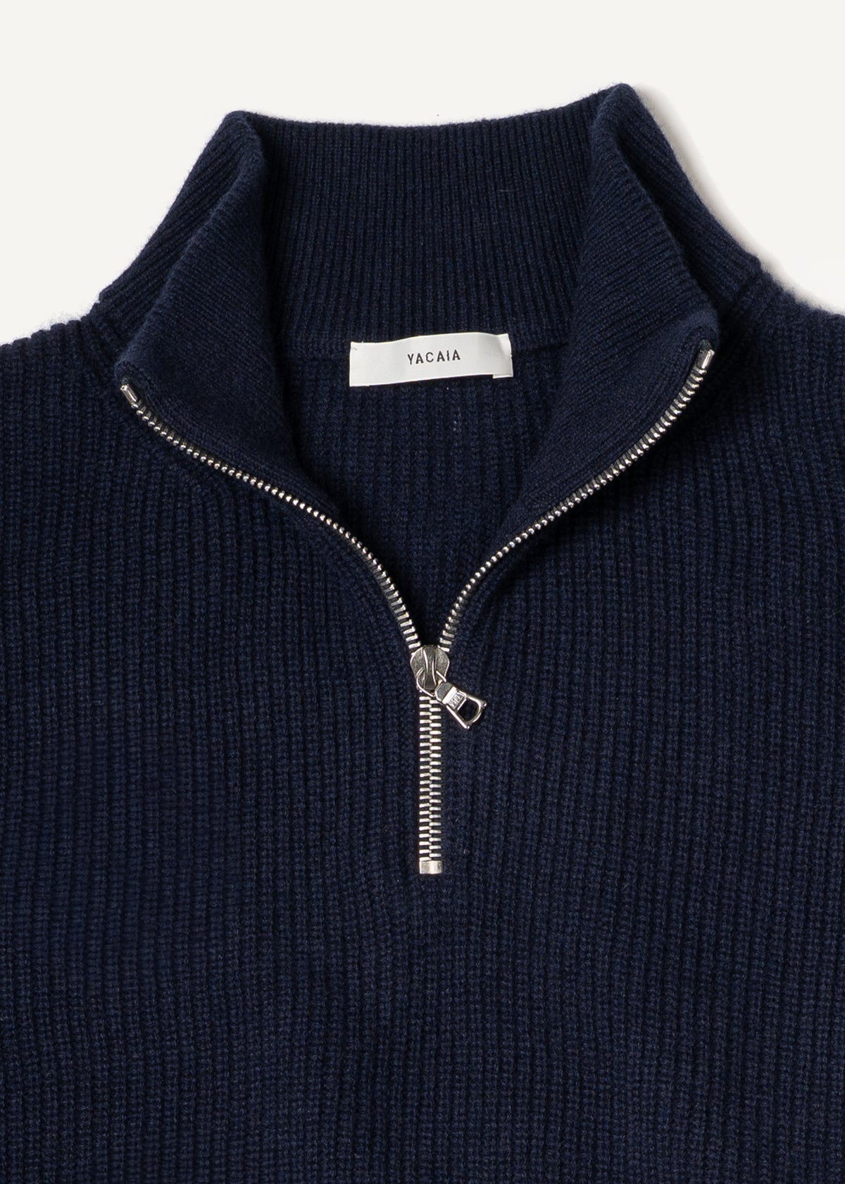 Y-0015 Oversized Ribbed Half-Zip Merino/Cashmere Sweater - Navy , Yacaia-Y-0015-Navy-Flatlay-03