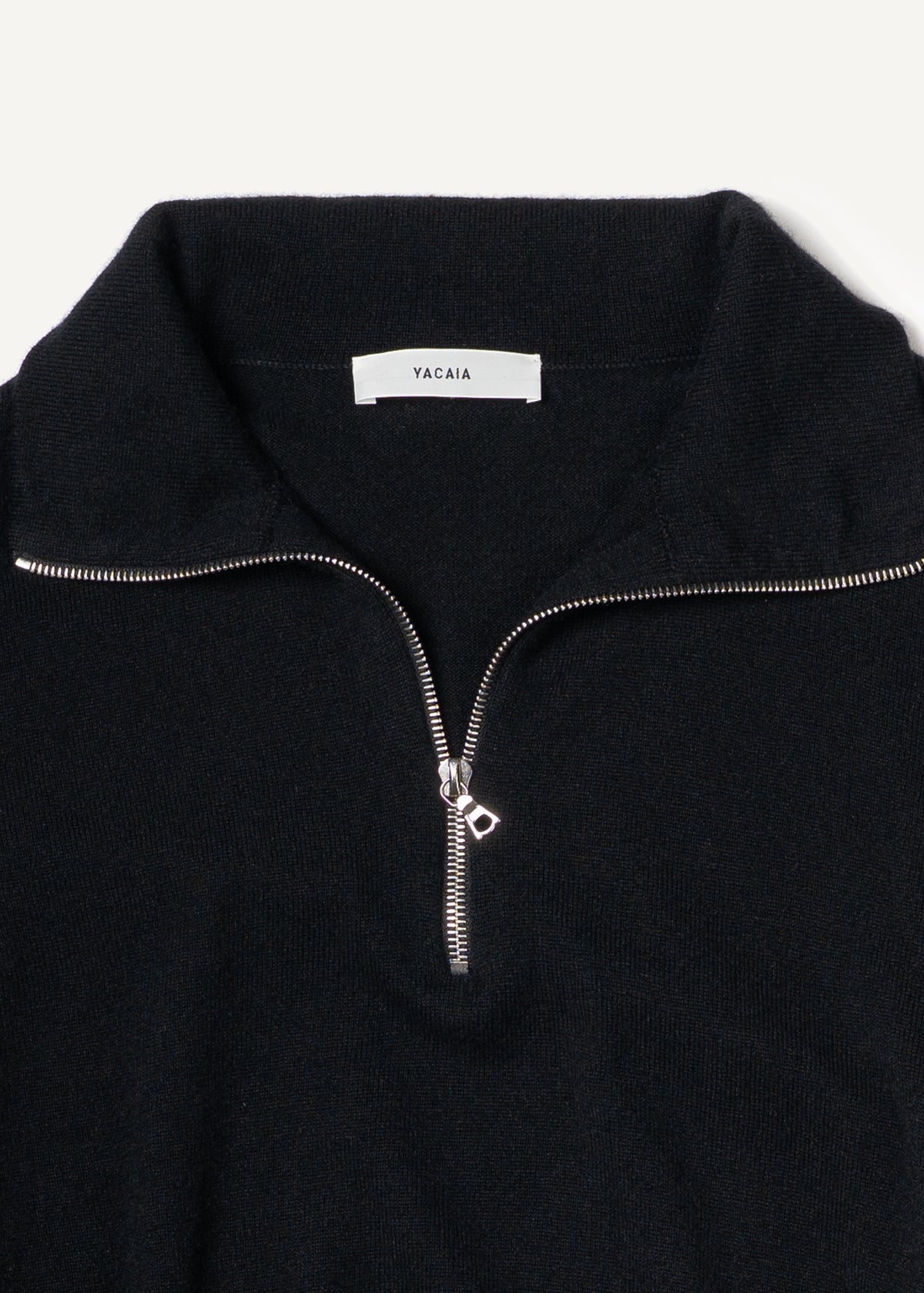 Y-0019 Oversized Half-Zip Merino/Cashmere Sweater - Black , Yacaia-Y-0019-Black-Flatlay-02