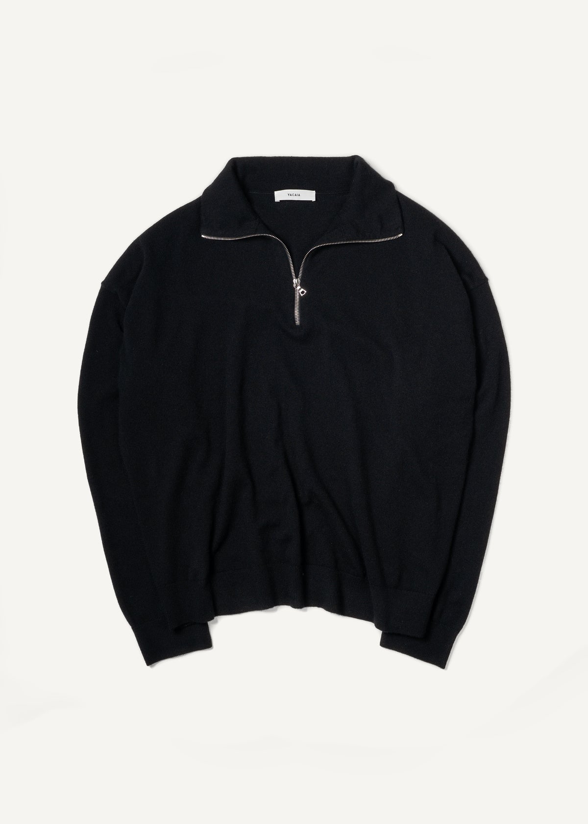 Y-0019 Oversized Half-Zip Merino/Cashmere Sweater - Black , Yacaia-Y-0019-Black-Flatlay-04