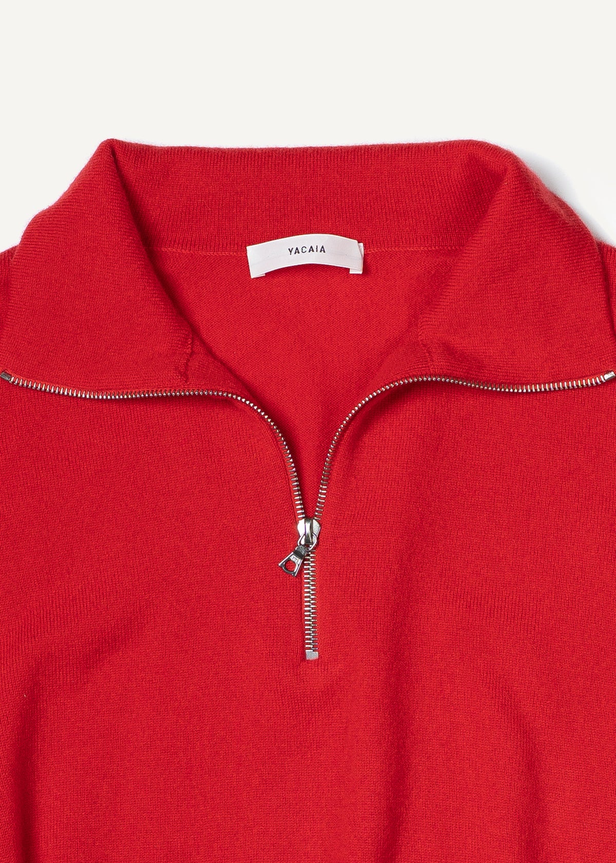 Y-0019 Oversized Half-Zip Merino/Cashmere Sweater - Red , Yacaia-Y-0019-Red-Flatlay-01_561f2e1b-7d7e-4afd-9dd0-53660b80d810