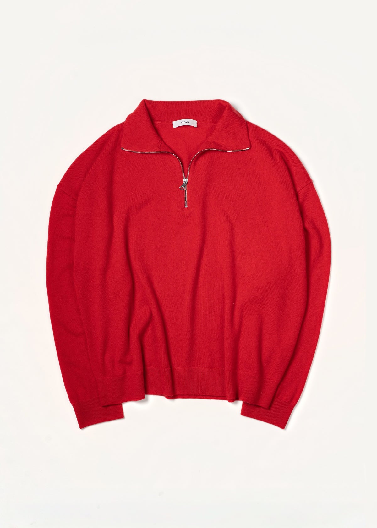 Y-0019 Oversized Half-Zip Merino/Cashmere Sweater - Red , Yacaia-Y-0019-Red-Flatlay-Cover