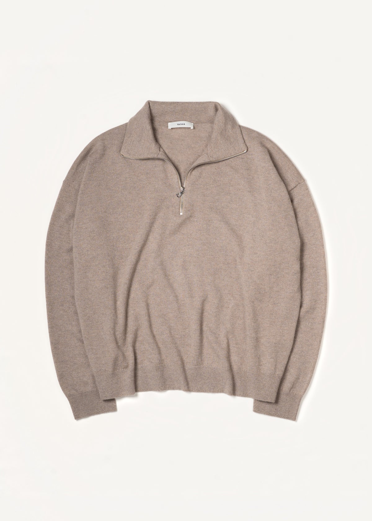 Y-0019 Oversized Half-Zip Merino/Cashmere Sweater - Sand , Yacaia-Y-0019-Sand-Flatlay-02_cefaeb6f-ec2a-45d4-a09d-3c187d7c1c06