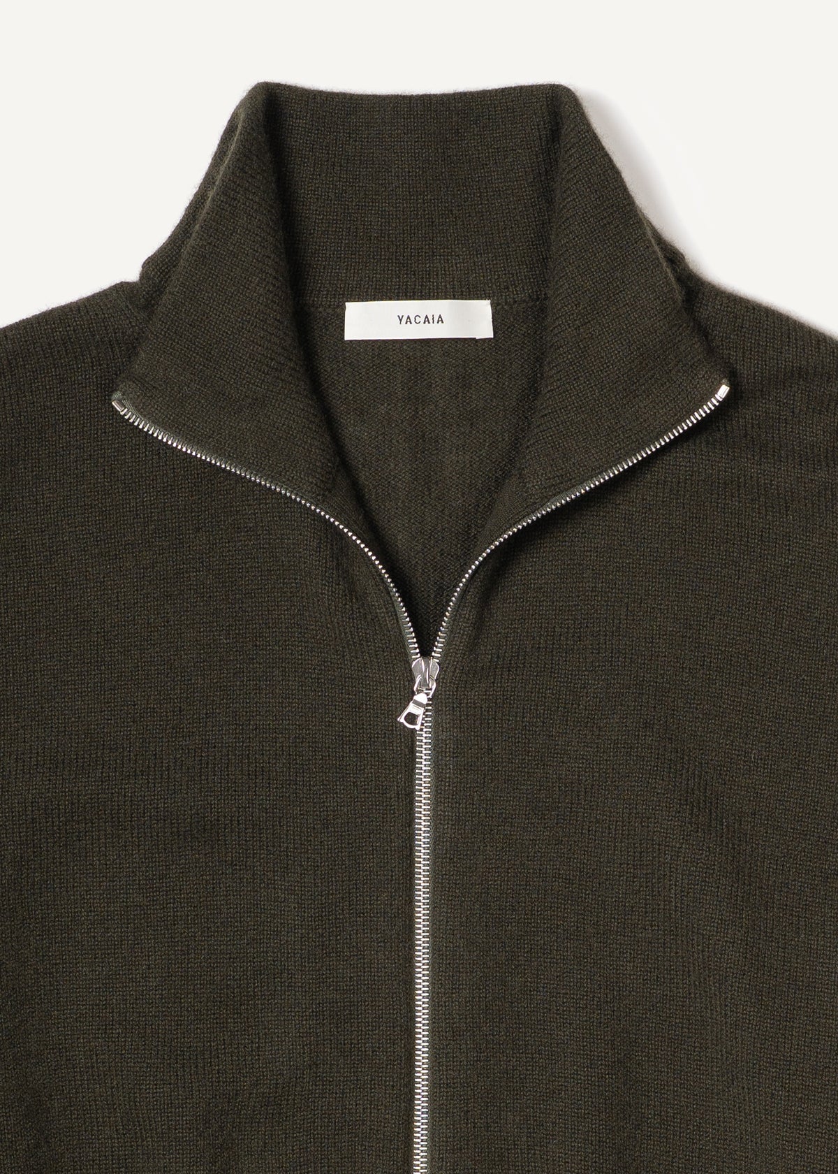 Y-0020 Oversized Full-Zip Merino/Cashmere Sweater - Dark Green , Yacaia-Y-0020-Dark-Green-Flatlay-02