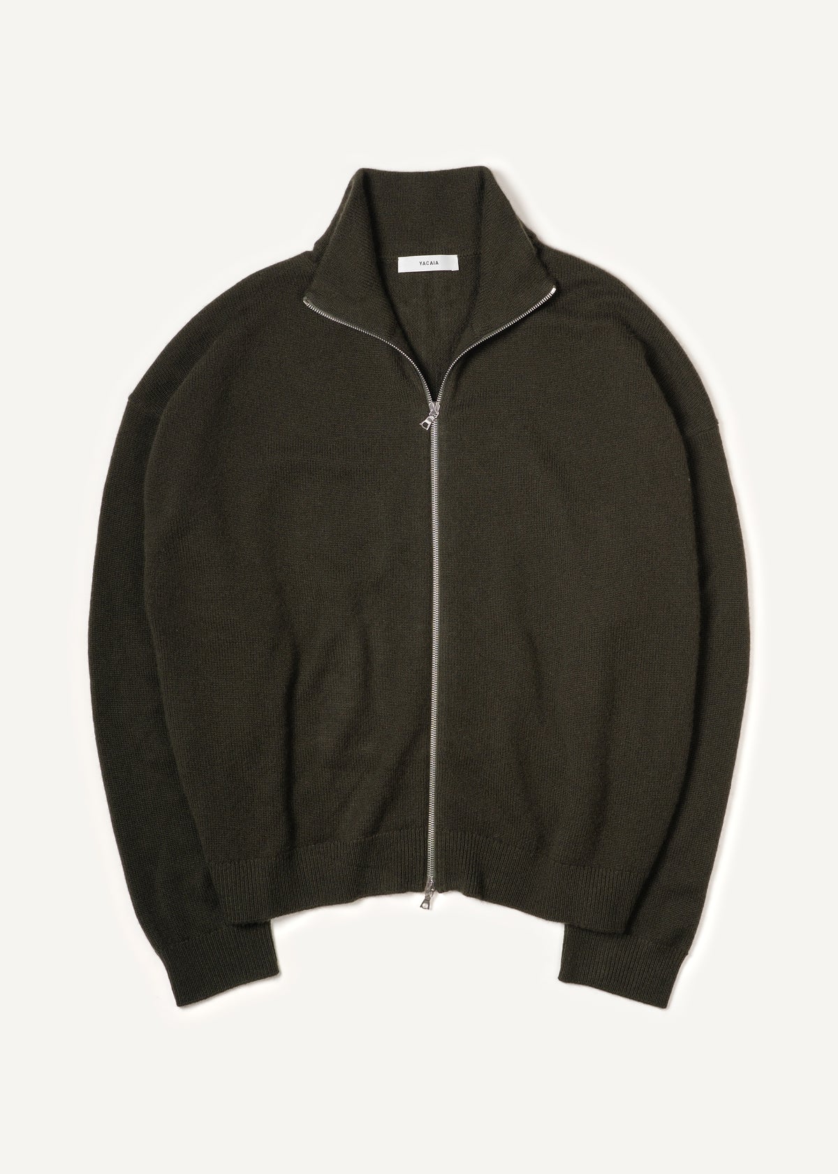Y-0020 Oversized Full-Zip Merino/Cashmere Sweater - Dark Green , Yacaia-Y-0020-Dark-Green-Flatlay-03_8c4026dc-b48e-4171-b983-59c1bef8ce48