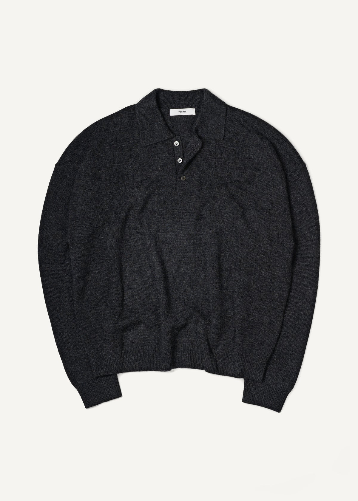 Y-0024 Oversized Merino/Cashmere Polo - Black Melange , Yacaia-Y-0024-Black-Melange-Flatlay-01