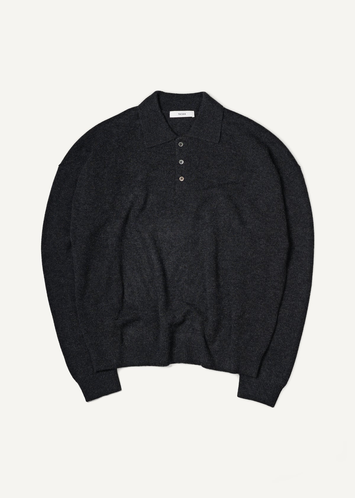 Y-0024 Oversized Merino/Cashmere Polo - Black Melange , Yacaia-Y-0024-Black-Melange-Flatlay-02