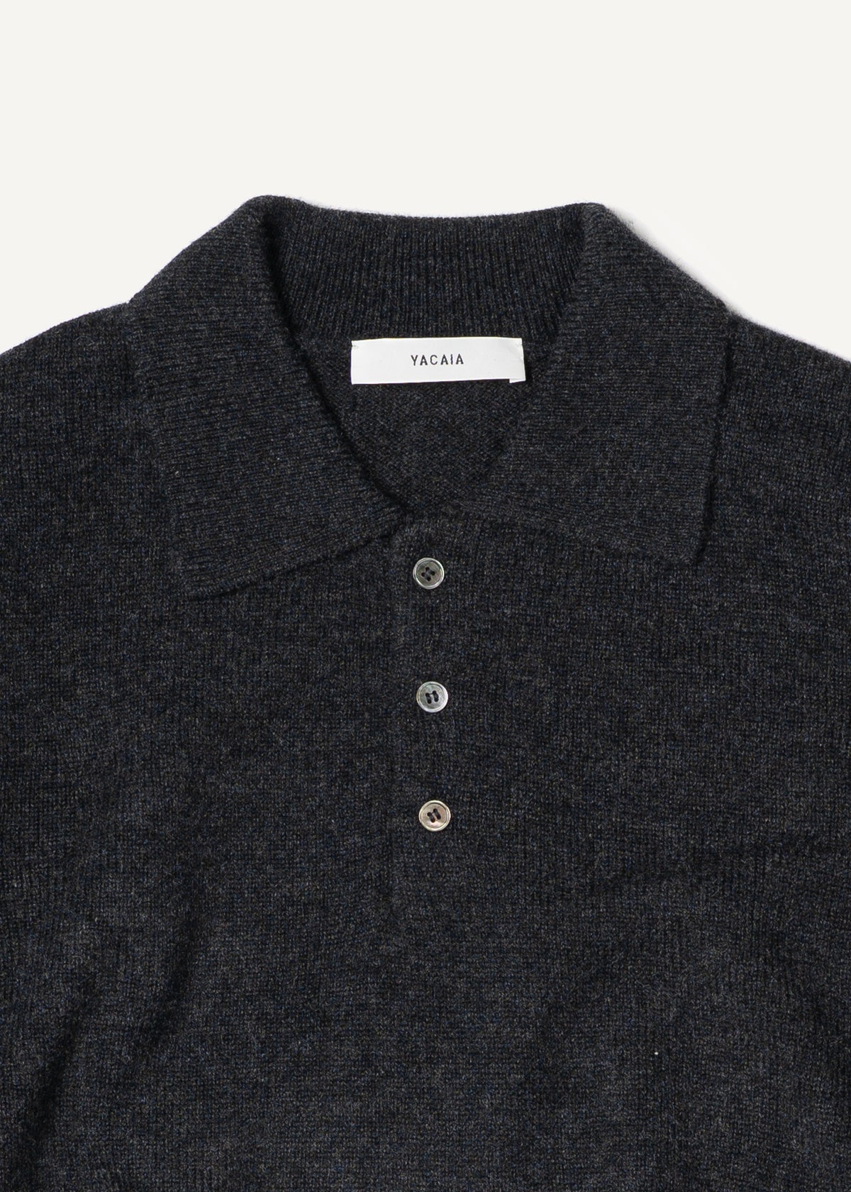 Y-0024 Oversized Merino/Cashmere Polo - Black Melange , Yacaia-Y-0024-Black-Melange-Flatlay-03