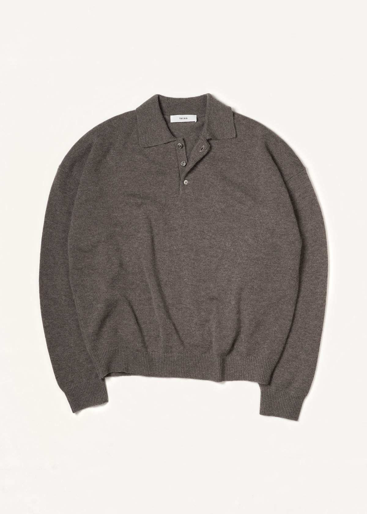Y-0024 Oversized Merino/Cashmere Polo - Dark Brown , Yacaia-Y-0024-Dark-Brown-Flatlay-01_9be33eee-2307-47bc-8cbf-ea62b40b5468