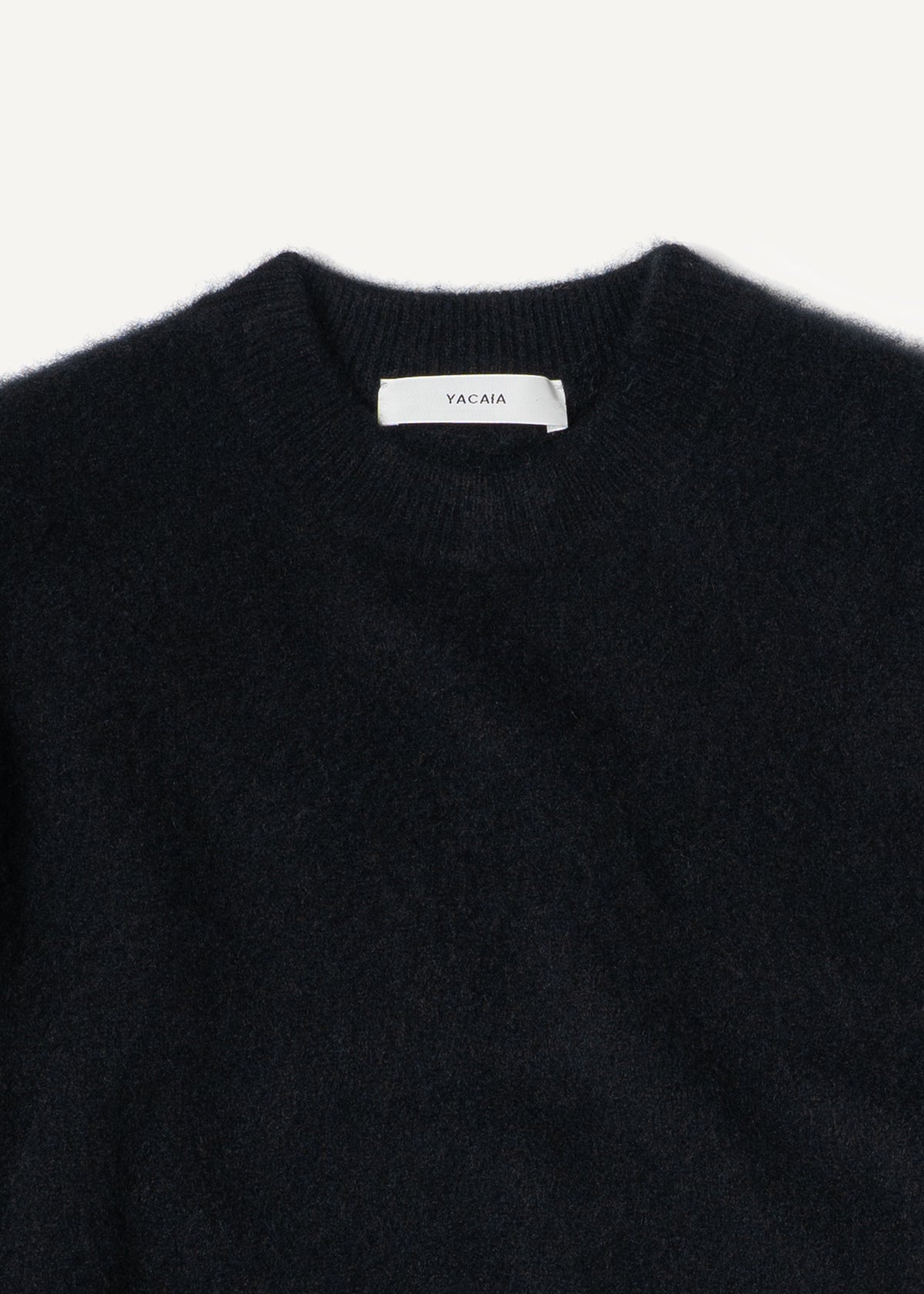 Y-0026 Brushed Cashmere Sweater - Black , Yacaia-Y-0026-Black-Brushed-Flatlay-02