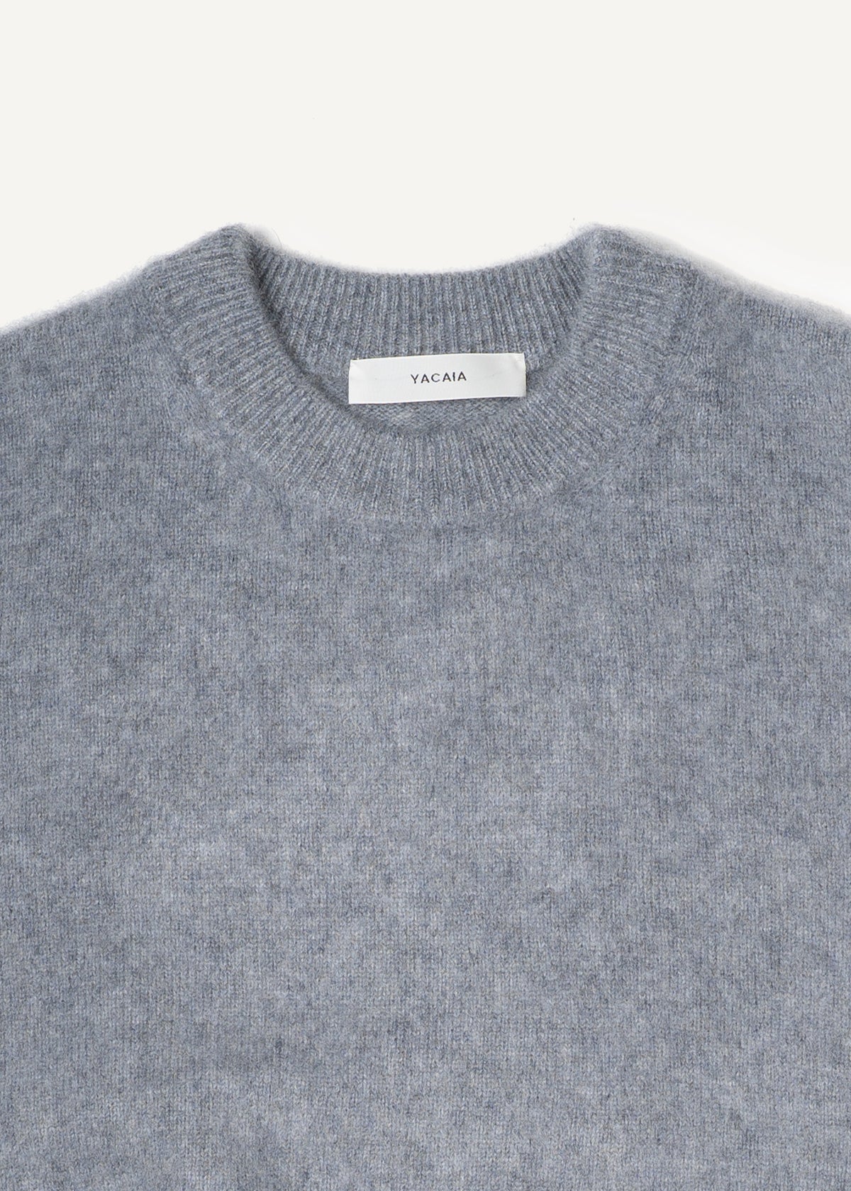 Y-0026 Brushed Cashmere Sweater - Grey , Yacaia-Y-0026-Black-Brushed-Flatlay-03