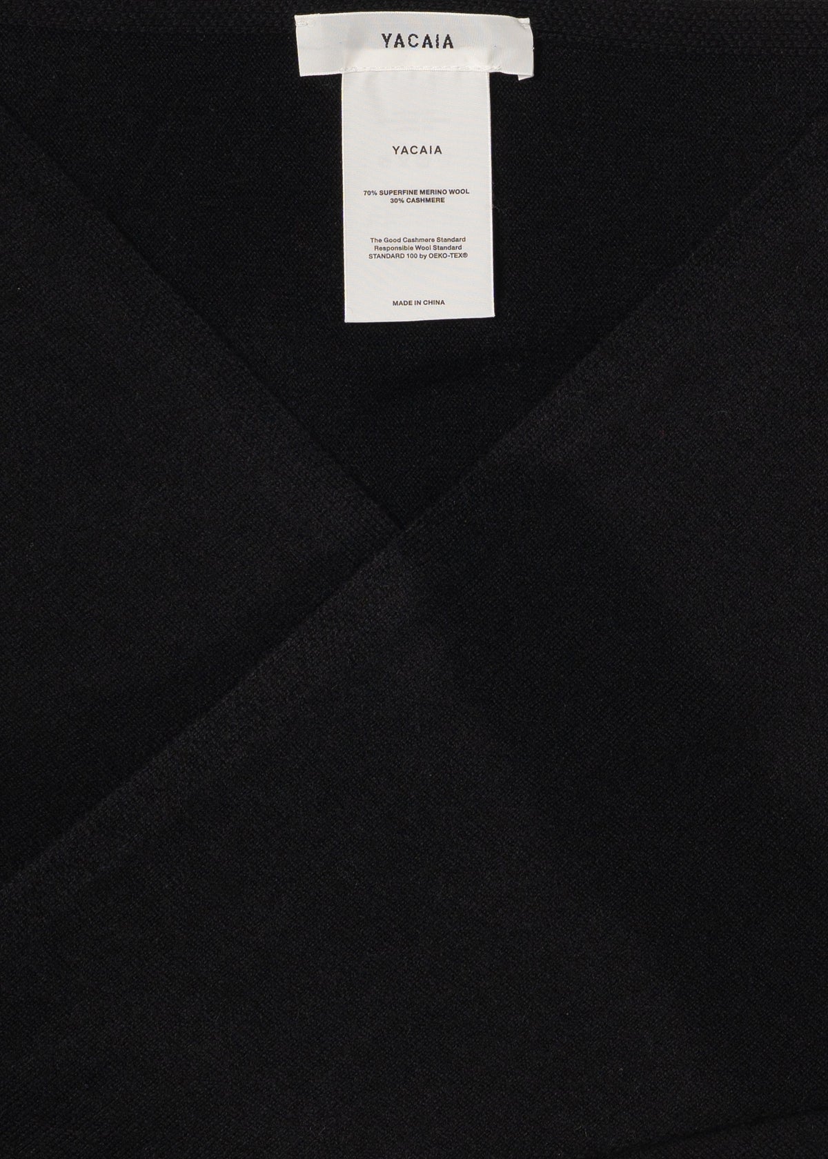 Y-0022 Triangle Merino/Cashmere Scarf - Black , Yacaia_Y-0022_Black_Flatlay_Zoom_b0a075ed-6a7a-4ee0-8a72-d6570a7b469e
